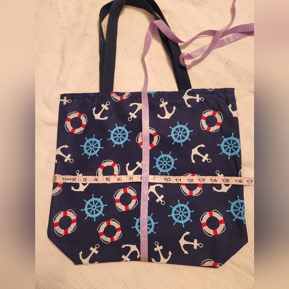 Handmade Blue/White/Red Nautical themed Tote Bag - Picture 3 of 4